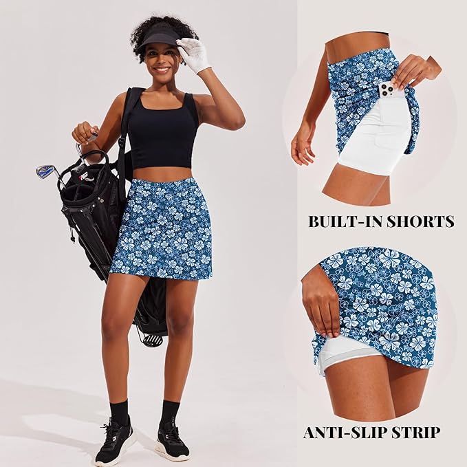 Ekouaer 16" Skorts for Women with Pockets Golf Pickleball Tennis Skirt | Silicone Grippers,2 Inner Pockets,Wide Waist,Side Slit Hem,Breathable,Soft,Lightweight