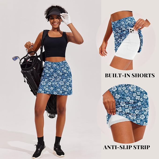 Ekouaer 16" Skorts for Women with Pockets Golf Pickleball Tennis Skirt | Silicone Grippers,2 Inner Pockets,Wide Waist,Side Slit Hem,Breathable,Soft,Lightweight