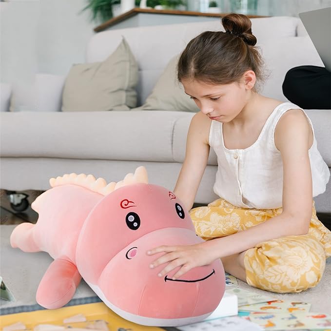 Cute Dinosaur Stuffed Animal Pillow, Soft Lumbar Back Cushion, Big Plushies, Great Gift for Kids Birthday, Valentine (Pink, 31.4in)