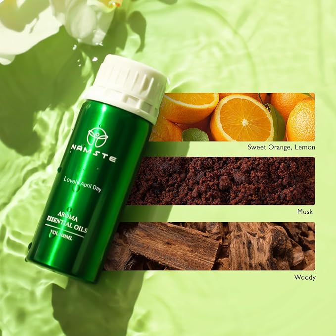 Lovely April Day 3.38 Fl Oz Essential Oil for Diffuser Orange & Lemon Scent | Humidifier | Revitalizing Musk & Wood Aromatherapy Oil Refill for Home, Yoga & Air Freshening