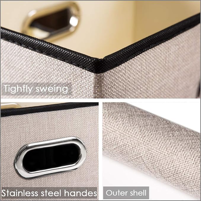 Foldable Storage Bin with Lid [5-Pack] Linen Fabric Decorative Storage Box Organizer Container Basket Cube with Handles Divider for Closet Office Living Room Light Grey(14.9x9.8x9.8)
