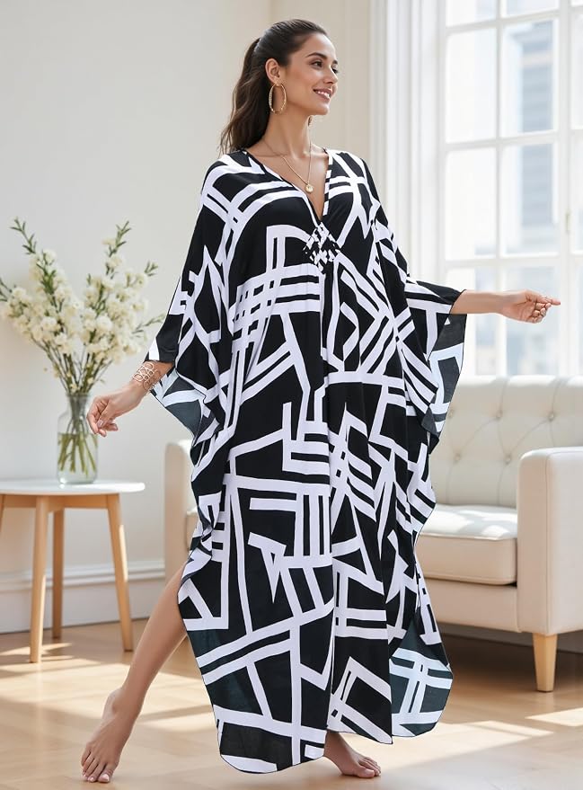 Mumu Dresses for Women Plus Size, Bohemian Kaftan Beach Cover Up Long Maxi Nightgown Soft Loungewear