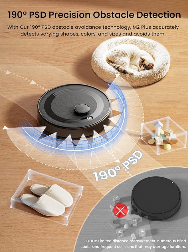 Lefant LiDAR Robot Vacuum and Mop, 45-Day Self-Emptying, 6000Pa Robotic Vacuum Cleaner with Carpet Detection, 190° PSD Obstacle Avoidance, Multi-Floor Mapping, WiFi/Alexa/APP/iWatch, M2 Plus, Black