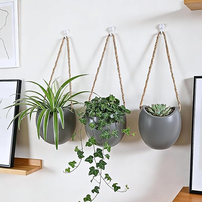 4 to 5 inch Ceramic Planters Wall Hanging Vases Decor - Set of 3 | Wall Decor for Home, Entryway, Hallway, Deck, Bathroom, Living Room, Dining Room, Garden, Farmhouse, Restaurants, Office, etc