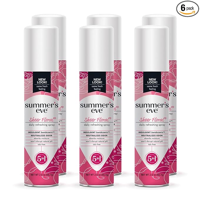 Summer’s Eve Sheer Floral Feminine Freshening Spray, Daily Intimate Deodorant, Neutralizes Odor, pH Balanced, Talc Free, Gentle Fresh Scent, 2 Ounce (Pack of 6)
