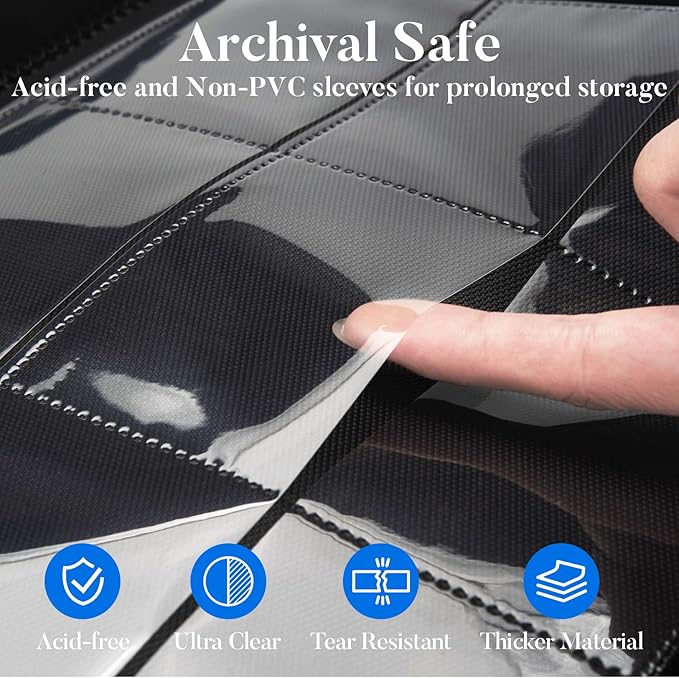 Fabmaker Top Load Binder Holds 360 Cards with Hard Card Sleeves, Portable Card Binder with Retractable Handle, Side Loading Trading Card Storage for Collectible Games, Sports Cards, Black