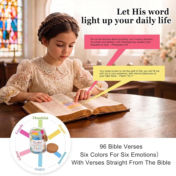 Bible Verse Jar for Sisters, Faith Encouragement Gift with Color-Coded Verses, Ideal for Birthdays, Christmas, and Mother’s Day. A heartwarming spiritual companion for Christian women and girls.