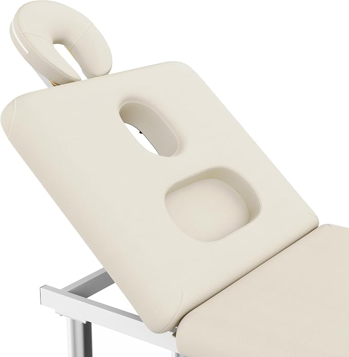 pouseayar Heavy Duty Stationary Massage Table with Adjustable Face Pillow and Stainless Steel Legs, Adjustable Backrest for Treatment, Physical Therapy, Spa Facial Professional Massage Bed - White