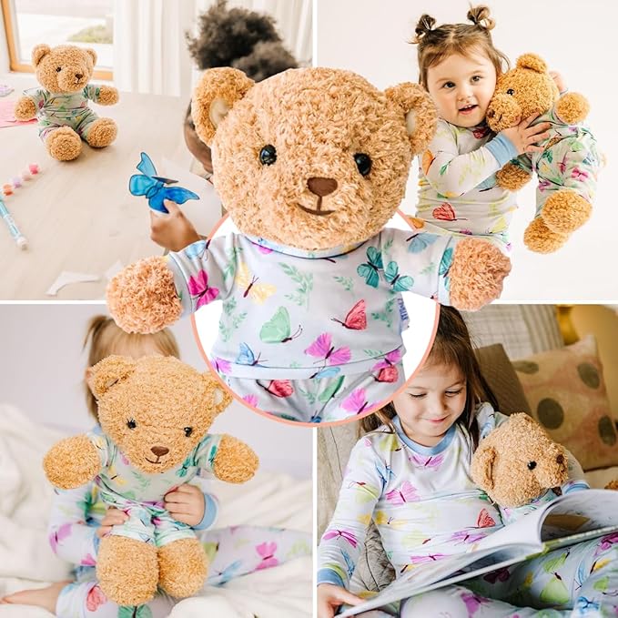 Zip N' Bear Soft Plush Teddy Bear Stuffed Animal with Butterfly Pajamas - Zippy The Bear Cute Cuddly Plush Toy, Perfect Sensory Teddy for Kids, Toddlers - Adorable Gift & Bedtime Companion