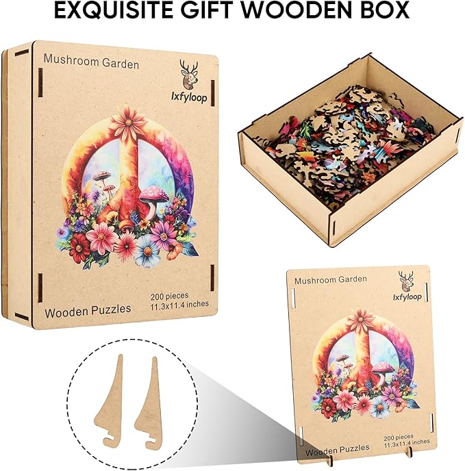 Ixfyloop Flower Wooden Puzzles for Adults, Peace Symbol Jigsaw Puzzles, Unique Shape Adult Puzzles 200pcs, Wood Puzzles Gift for Adults and Kids Family Brain Games 11.2x11.4 inch