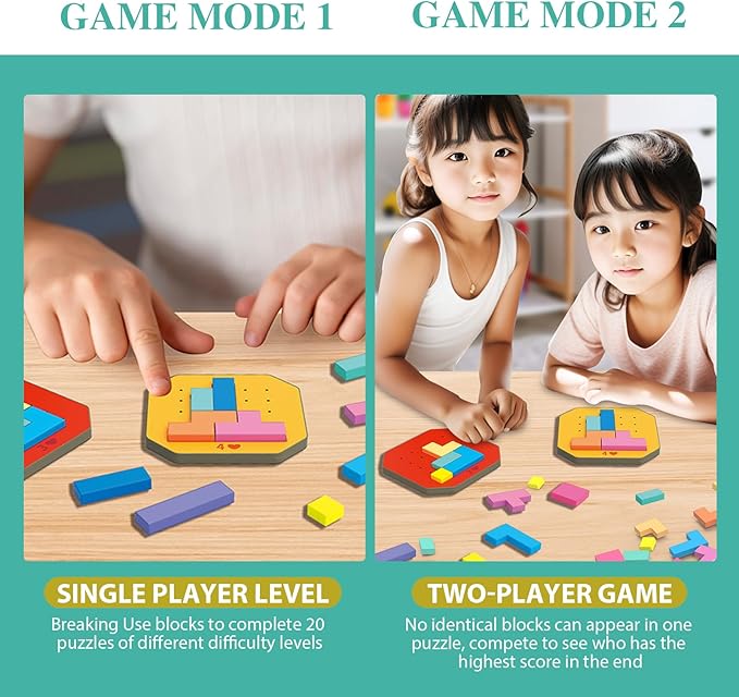 128Pcs Block Puzzle,Colorful Block Jigsaw Puzzle Game,3D Russian Bloc-k Tangram Puzzle,Brain Teaser Toys