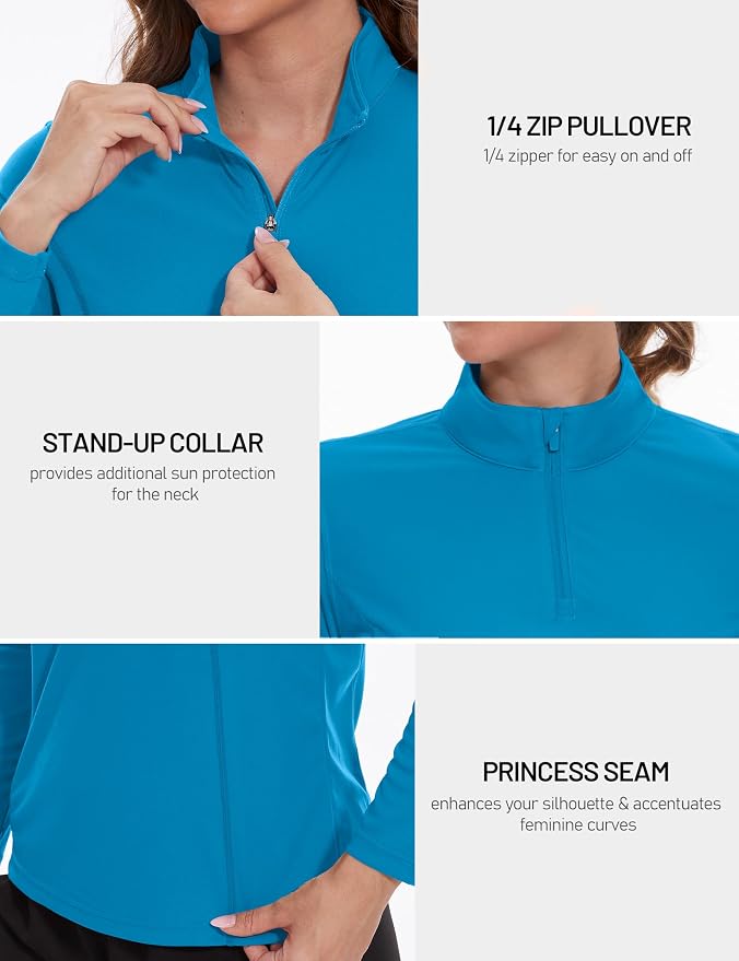 TACVASEN Women's Quarter Zip Pullover Golf Shirts UPF 50+ Long Sleeve Sun Shirts UV Protection Workout Tops