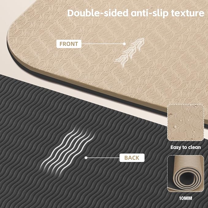 Large 76"x40"x0.4" Yoga Mat - Extra Width & Thick Non-Slip Exercise Mat, Versatile for Stretching, Yoga Studio, Gym, Home & Indoor/Outdoor Workouts