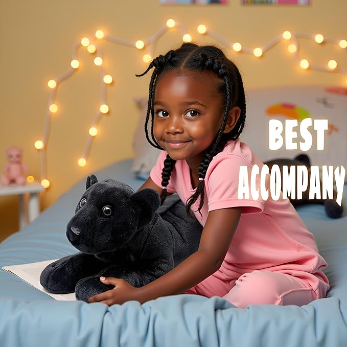 Black Panther Stuffed Animal 16" Jaguar Stuffed Animal Cute Black Panther Plush Realistic Jungle Stuffed Panther Toy Pillow Soft Birthday Day Gift for Kids Girls Boys