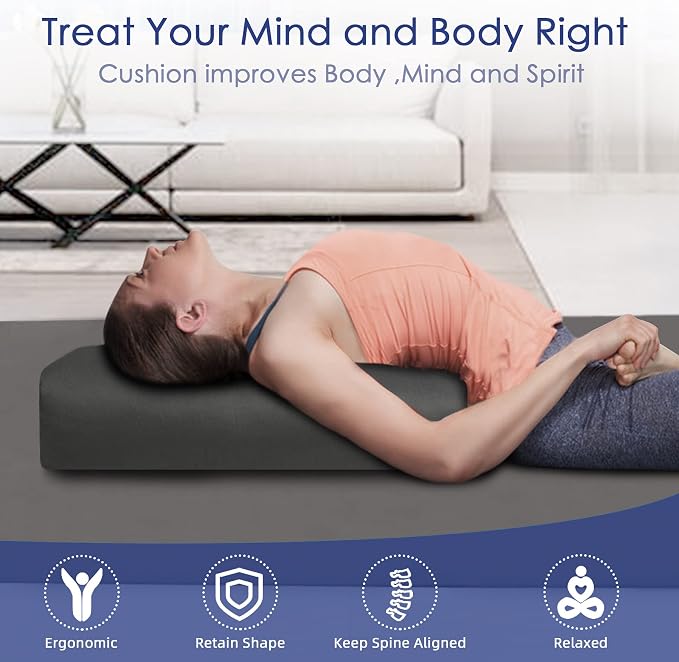 Yoga Bolster Pillow 26x10.5x5.5in Rectangular Meditation Cushion for Yoga Massage and Back Support, Breathable Cotton Fill, Zippered Organic Cotton Cover, Easy-Carry Handle, Machine Washable (Cyan Blue)