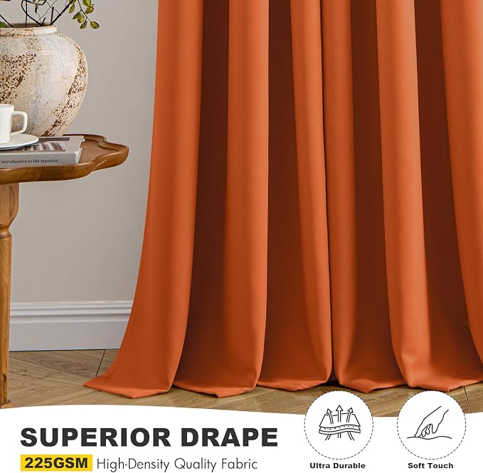 MIULEE Fall Blackout Curtains for Bedroom 2 Panels 40 x 84 Inch Long Orange | Thermal Insulated, Living Room Darkening Grommet Drapes, Noise Reducing, Light Blocking Window Treatments