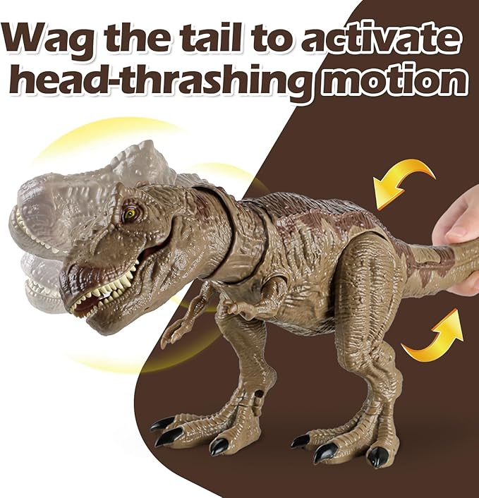 Tyrannosaurus Rex Action Figure Dinosaur Toy for Kids 3-5 & 6-8 with Continuous Spray and Vibration - Roaring & Light-Up Dino Toy with Movable Jaws and Limbs, Christmas, Birthday Gift for Kids (Brown)