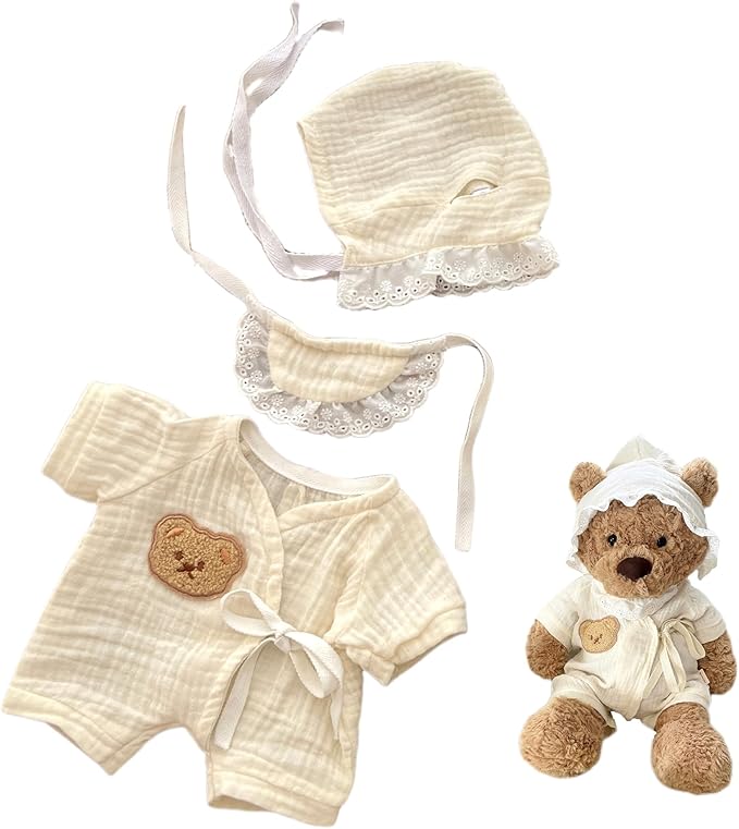 3pc Cute Doll Clothes Set for Bunny and Bumbly Bear,Stuffed Animal Outfits Fits,9-12Inch Teddy Bear Clothes, Clothes only Without Doll.(3pc Includes 1 Doll hat, 1 bib,1 Jumpsuit)