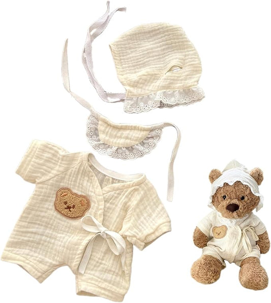 3pc Cute Doll Clothes Set for Bunny and Bumbly Bear,Stuffed Animal Outfits Fits,9-12Inch Teddy Bear Clothes, Clothes only Without Doll.(3pc Includes 1 Doll hat, 1 bib,1 Jumpsuit)