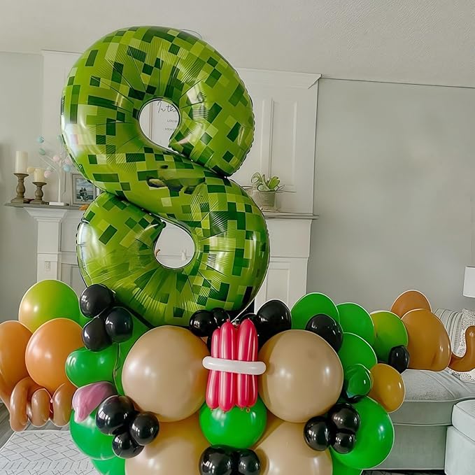 Number 4th Birthday Balloon Lime Green Pixel, 40 Inch Large Dark Kelly Green Number 4 Foil Balloons for Boys Four Year Old Birthday Video Game Forest Golf Theme St. Patrick's Day Party Decorations