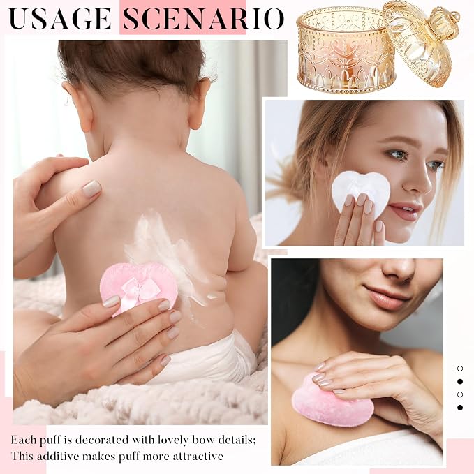Tioncy 3 Pcs Large Body Powder Puff with Container, Soft Velour Washable Reusable Face Powder Puffs, Wet Dry Use, Makeup Crystal Case Gift for Women(Crown, Amber)