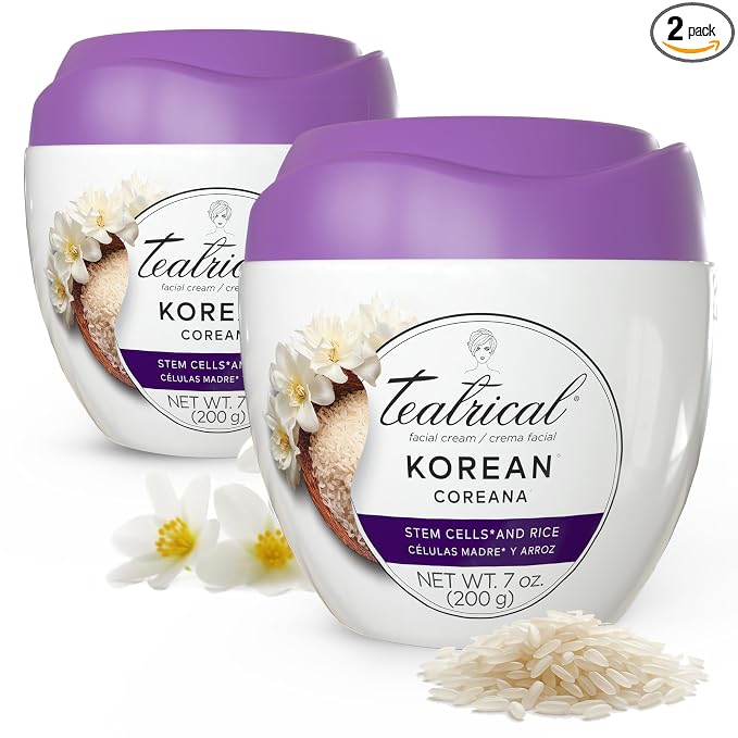 TEATRICAL Korean Facial Cream Effect with Stem Cells and Rice, 7 oz, 2 Pk | Face Moisturizer for Women, Korean Skincare Effect, Hydration and Even Tone, Paraben-Free, Non-Greasy Formula