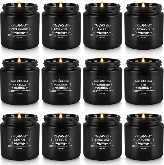 YOROXRG Scented Candles Gifts Set 12 Pack Soy Wax Travel Tin Jar Candles for Home 3.05 OZ for Mom for Christmas, Birthday, Thanksgiving, Mother's Day,Father'Day(Black)