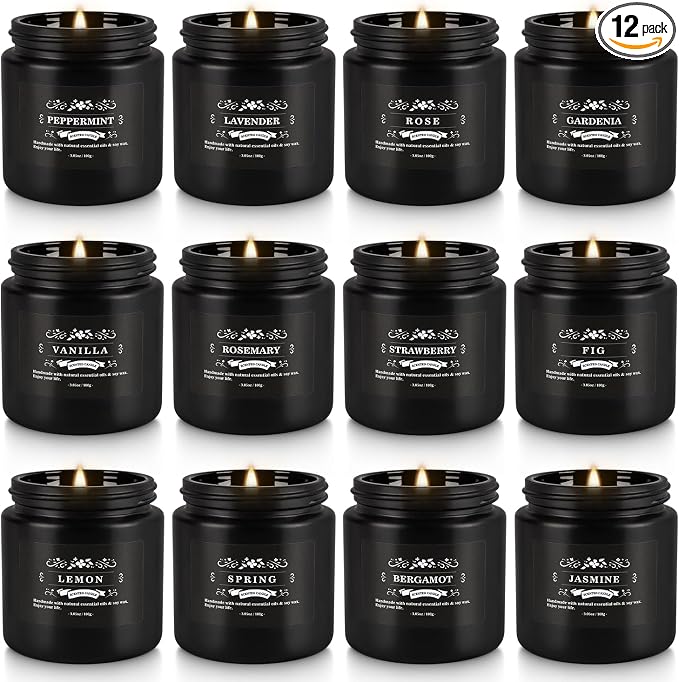 WPONSZU 12 Pcs Halloween Scented Candles with Added Natural Essential Oils, 3.05oz, Suitable for Various Festivals, Parties, Yoga, and Home Scene(Black)