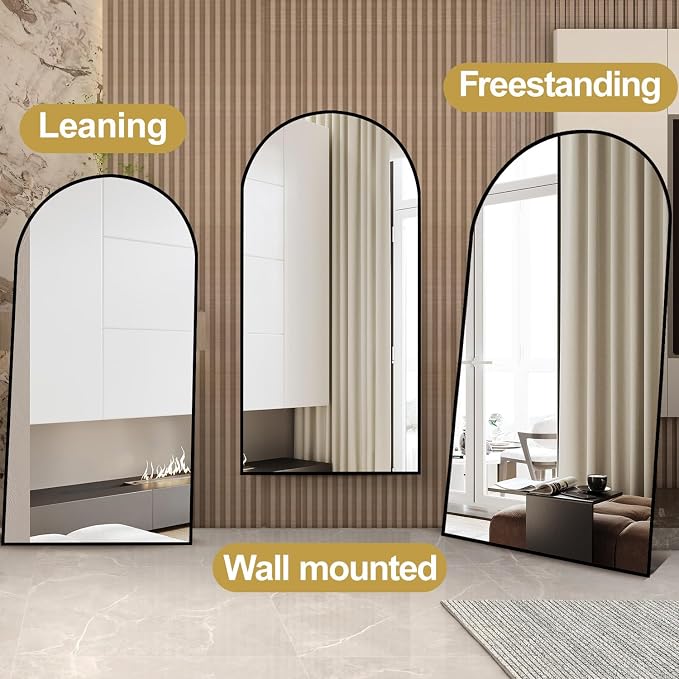 Dewfig Arched Full Length Mirror, 77"x38" Large Floor Mirror, Black | Aluminum Alloy Frame Oversized Full Body Mirror, HD Shatterproof Tempered Glass, Lean/Stand/Wall for Living Room,Bedroom