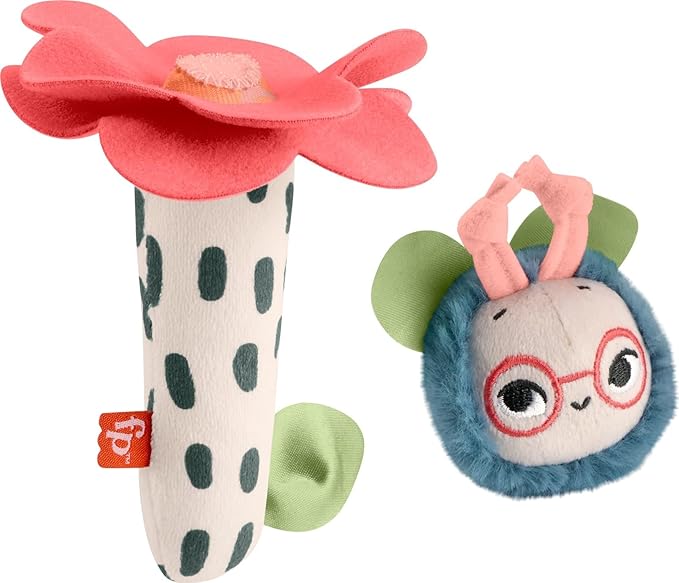 Fisher-Price Baby Toys Planet Friends Shake ‘n Rattle Busy Bee Sensory Plush 2-Piece Set for Newborns Ages 3+ Months