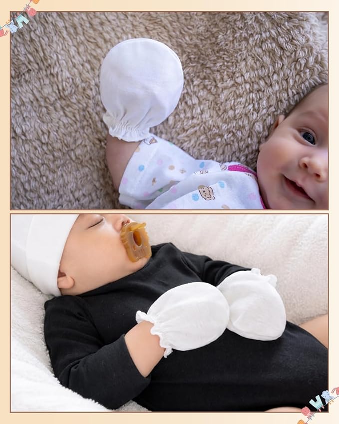 RATIVE Baby Mittens Newborn No Scratch Gloves, Organic Cotton Infant Mittens for Baby Boy & Girl, 0-6 Months