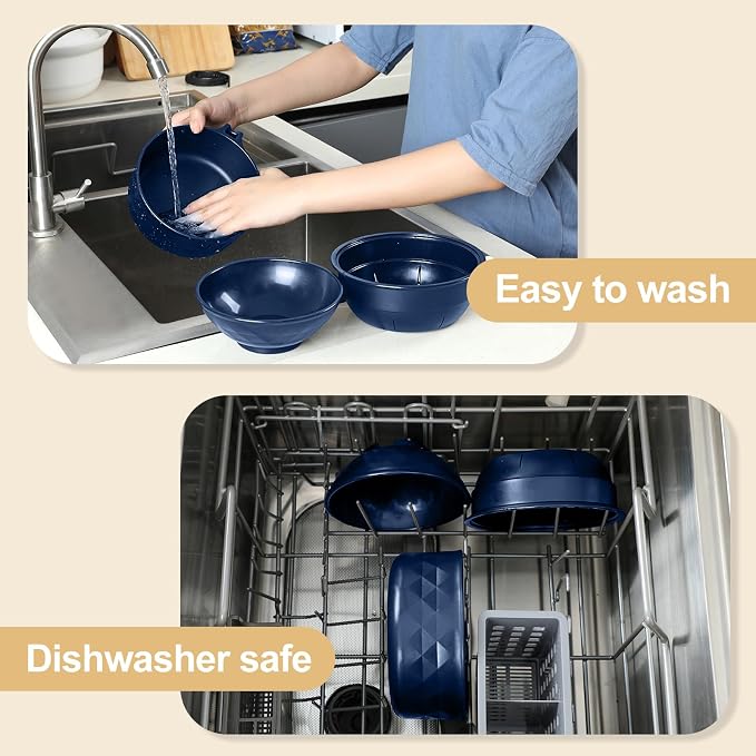 Microwave Ramen Cooker,Ramen Bowl Set,Microwave Noodle Bowl With Chopsticks and Spoon, College Dorm Room Essentials for Girls for Boys, Apartment Essentials, BPA-Free. (Deep Blue)