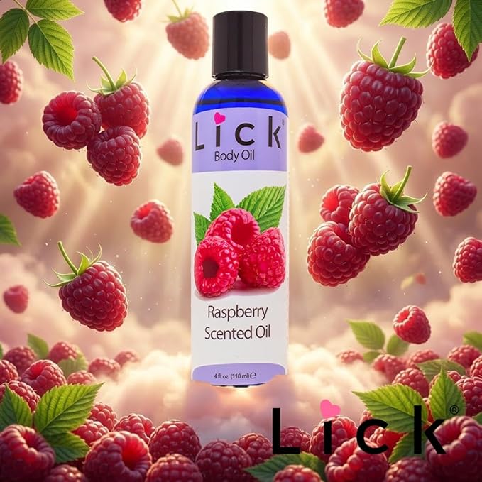 LICK Raspberry Fruit Scented Body Oil – Lightweight Daily Moisturizer with Almond Oil & Vitamin E – 4 oz