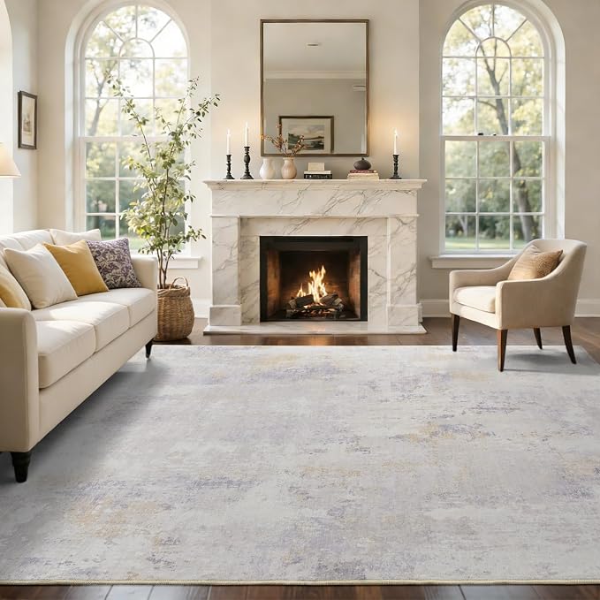 5x7 Ft Area Rugs for Living Room, Soft Non-Slip Washable Rugs Modern Abstract Pattern Carpet for Bedroom Indoor Floor Nursery Home Decor (Cream)