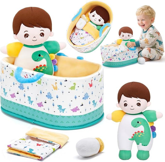 OUOZZZ 10" Soft Baby Boy Doll Set, Baby Doll Accessories Pretend Playset Emotional Social Doll for 2 Year Olds Boy Christmas Birthday Gift