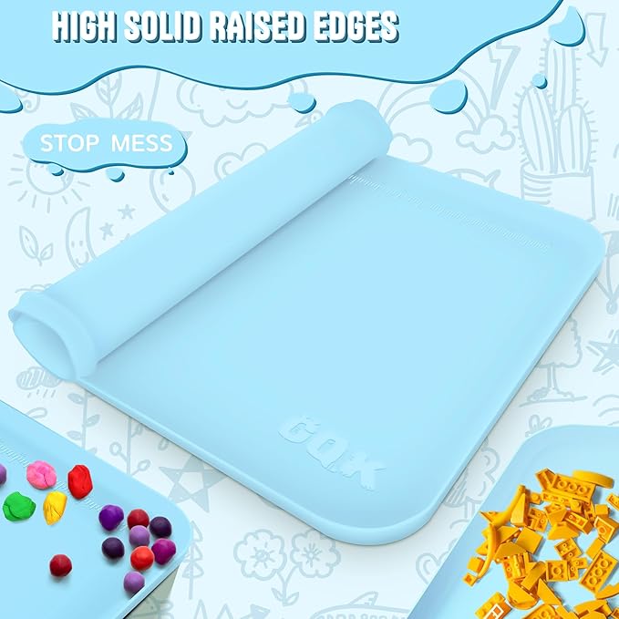 Silicone Art Mat for Crafts, 24" x 16" Painting Mat with Raised Sides to Stay Tidy, Paint Craft Mats for Clay, Resin, Slime, Jewelry-Making & Crafts Creation (Blue)