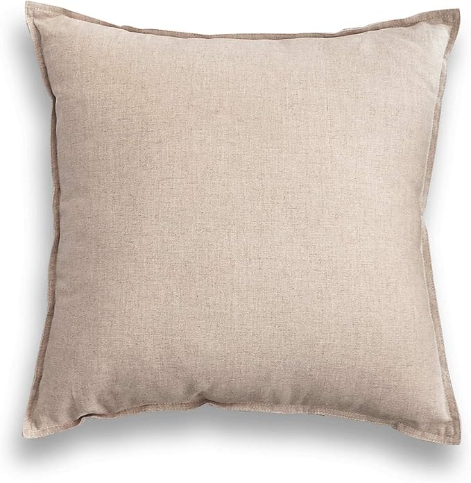 Jeanerlor Cotton Linen Soft Soild Decorative Square Throw Pillow Covers Set Cushion Case for Sofa Bedroom Car24 x 24 Inch 60 x 60cm, Light Linen
