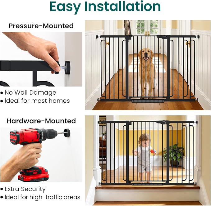 Cumbor 36" Extra Tall Baby Gate for Stairs, 30.4-56.8" Extra Wide Dog Gate Indoor, Dual Lock & Self-Closing Child Gate for Doorways, Hallways & Large Opening, Safety Baby Proofing for the House, Black