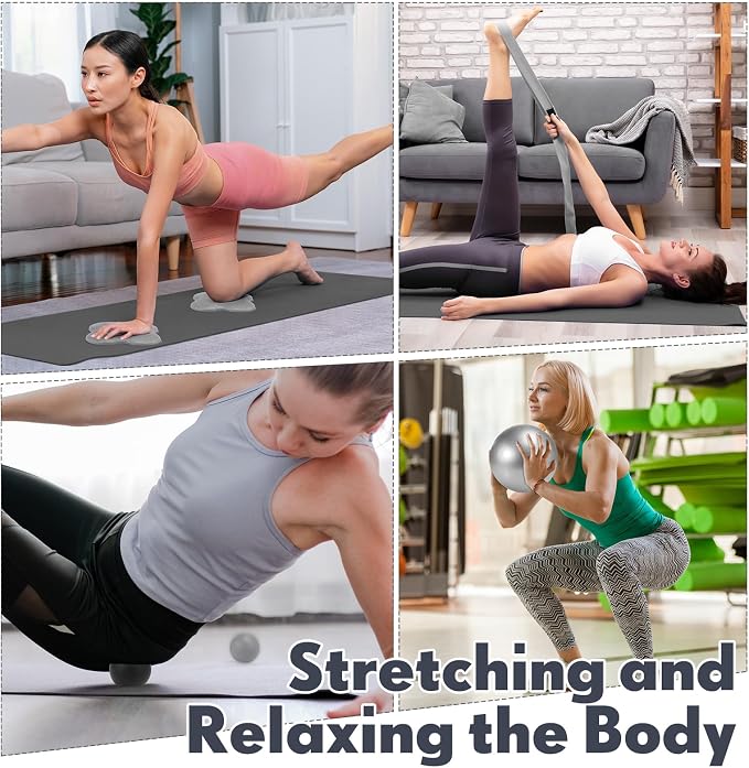 Simgoing 14 Pcs Yoga Kits for Home Workouts Pilates Equipment Set for Women Beginners, Hot Yoga Towel Blocks Strap, Knee Pad, Resistance Loop Exercise Band, Massage Lacrosse Ball, Pilates Ball