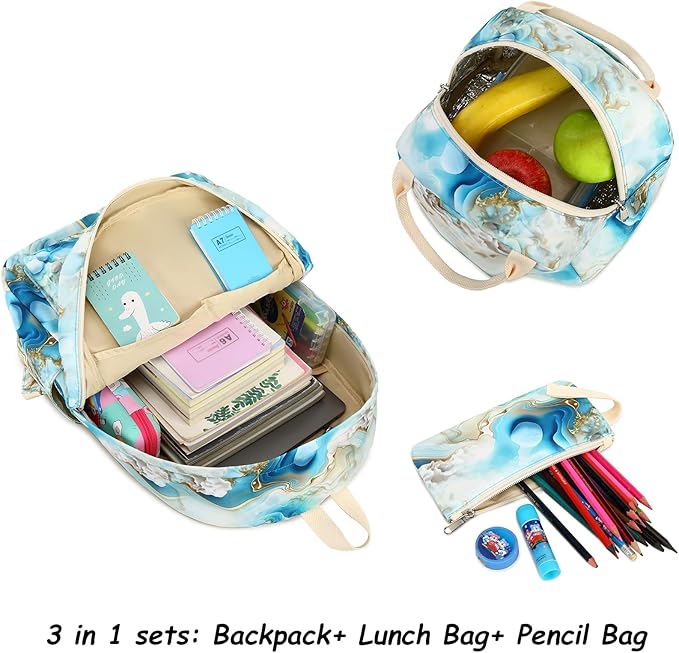 Bluboon Teen Girls School Backpack Kids Bookbag Set with Lunch Box Pencil Case Travel Laptop Backpack Casual Daypacks
