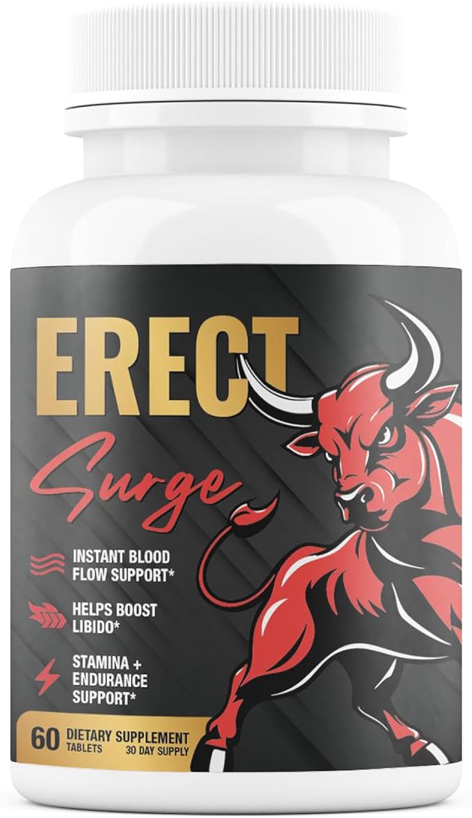 Erect SURGE™ - Supports Male Blood Flow for Performance, lntimacy, Hardness | Helps Boost Desire, Stamina & Size | 20 Ingredients for Men to Restore Confidence | 3rd Party Tested - 60 Pills