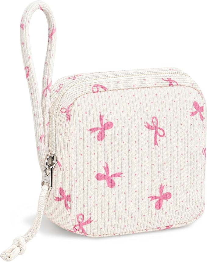 Corduroy Period Pouch for Women, Cute Sanitary Pad Pouch with Zipper, Portable Tampon Holder for Purse, Sanitary Napkin Storage Bag for Travel