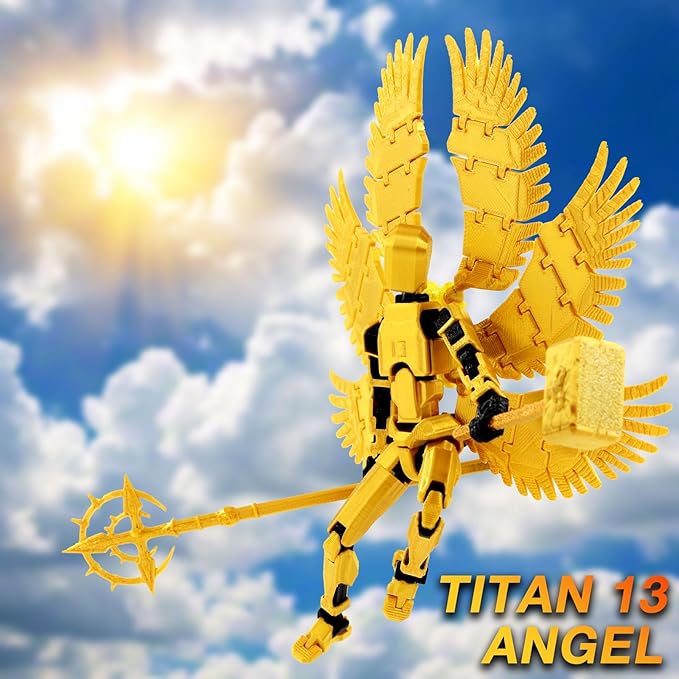 T13 Action Figure Already Assembled, Devil Wings Titan 13 Action Figure 3D Printed T13 Action Figures Set, T 13 Dummy Robo 13, Lucky 13, Dummy Gift for Collectors Desktop Decorations (Golden Angel)