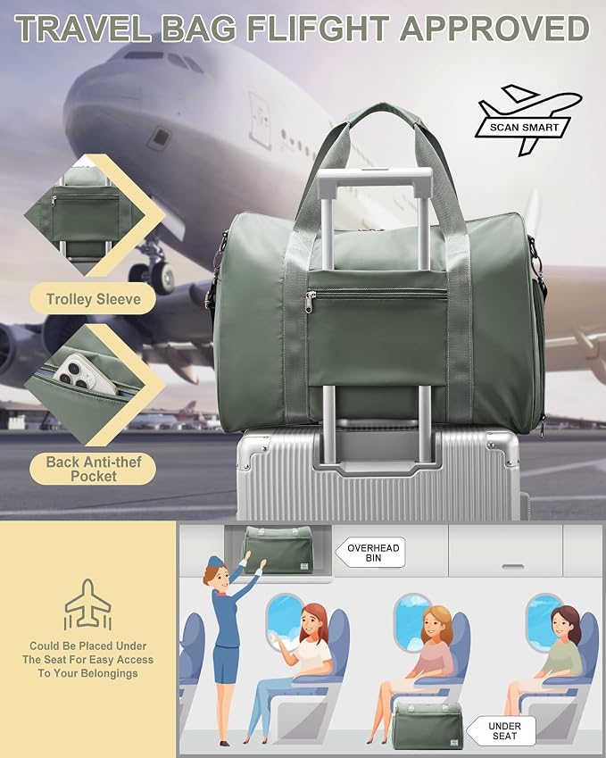 Travel Duffel Bags for Women & Men - Weekender with Shoe & Laptop Compartments - Carry On, Overnight, Gym & Hospital Bag - Dark Green