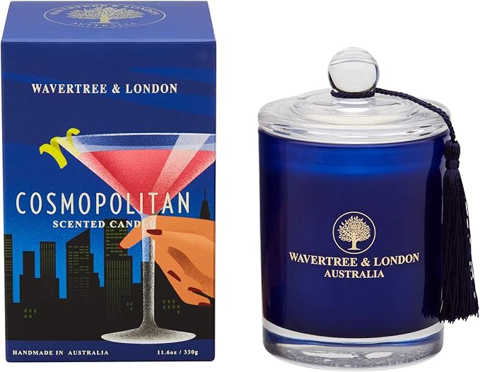 Luxury Cosmopolitan Soy Wax Candle - Hand Poured in Australia, 11.66 oz Glass Jar Fancy Candle, Strong Scented, Non-Toxic, Long Lasting 60 Hour Burn, Refreshing Natural Citrus Candle Gift