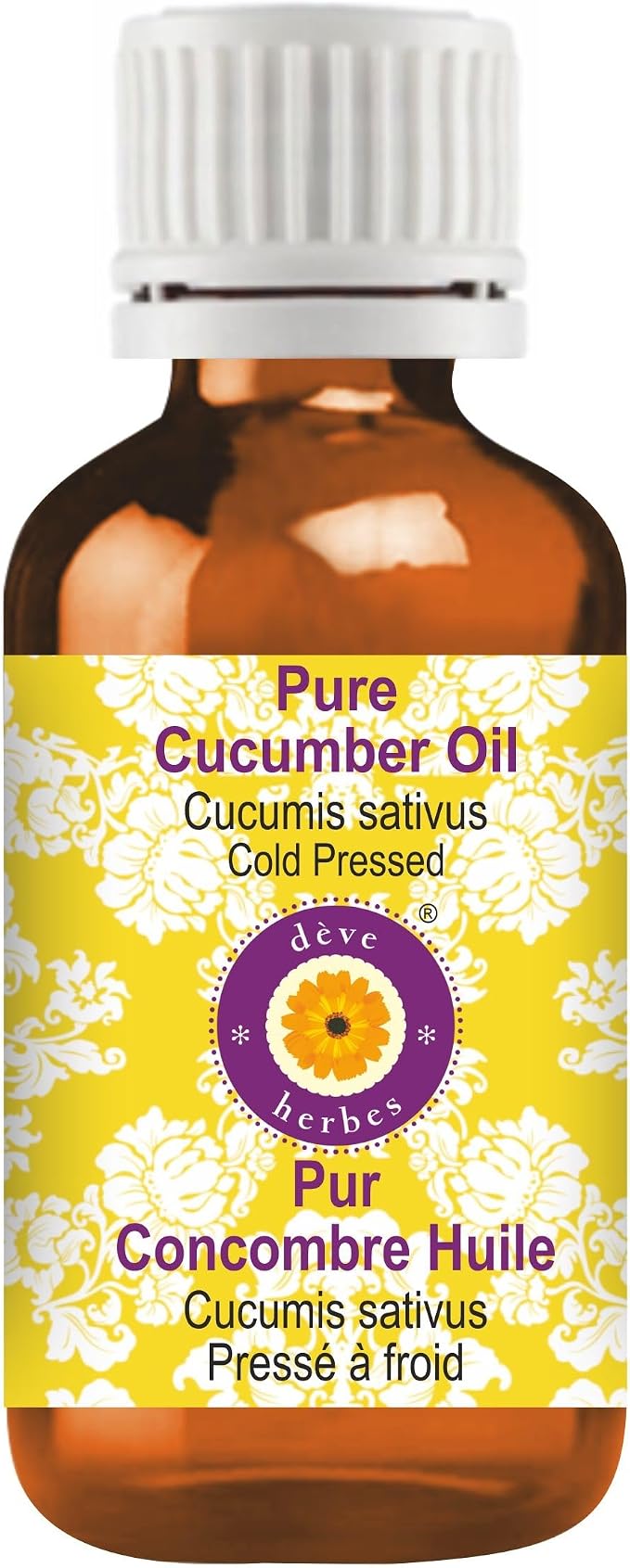Deve Herbes Cucumber Oil (Cucumis sativus) | Cold Pressed | Pure | Natural | Undiluted | For Diluting Essential oils | For Skin & Massage | Non-Sticky | Lightweight | Men & Women | 30ml (1 oz)