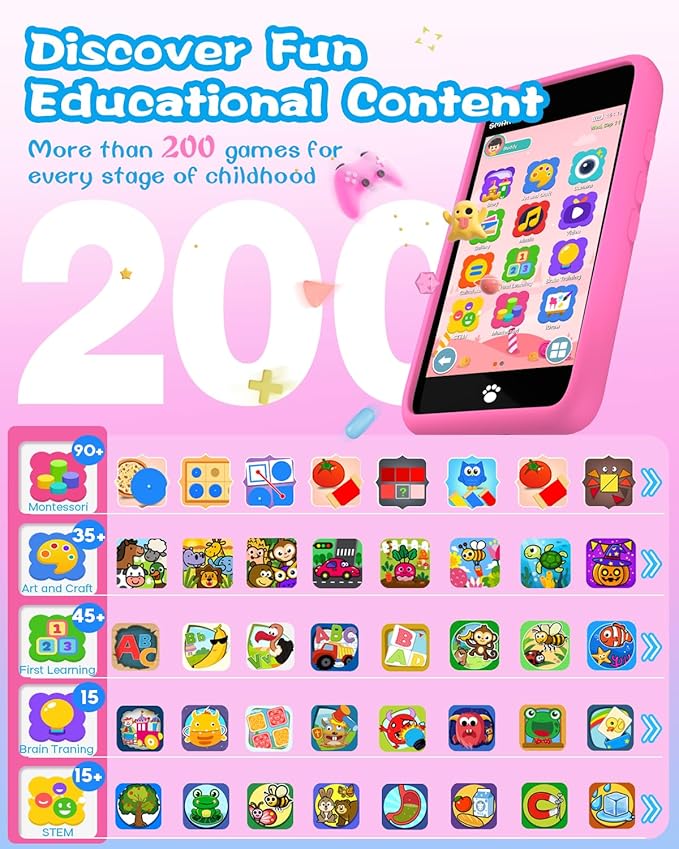 MOMILLA Kids Toys Smart Phone, Girls Toys with 3.97" Touchscreen Phone, Birthday Gift for Kids Age 3-12, Toddler Toys Learning Smartphone, 16 GB Storage Cell Phone with Front Camera (No Dual Camera)