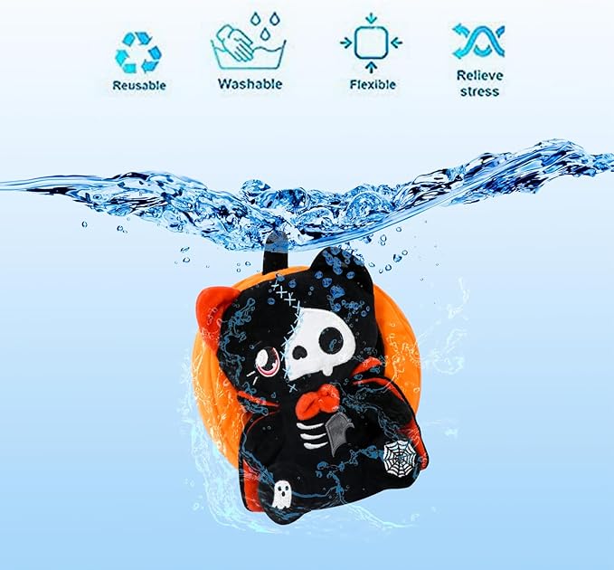 Halloween Reversible Pumpkin Plush Zipper, Skeleton Black Cat Transformed Cat, Stuffed Animal Halloween Boys Girls Kids Birthday Gift