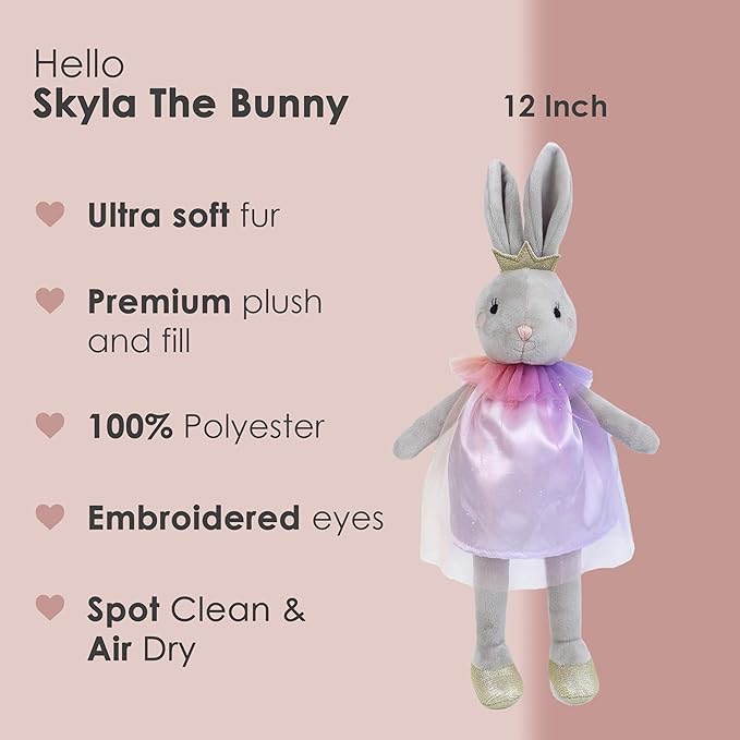 MON AMI Skyla The Bunny Stuffed Doll - 12", Soft & Cuddly Plush Animal Doll, Use as Toy or Room Décor, Easter for Kids of All Ages