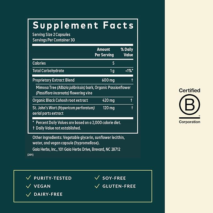 Gaia Herbs Menopause Support Nighttime - Menopause Supplement for Women* - with Black Cohosh, Mimosa, Passionflower & St. John's Wort - 60 Vegan Liquid Phyto-Caps (30 Servings)